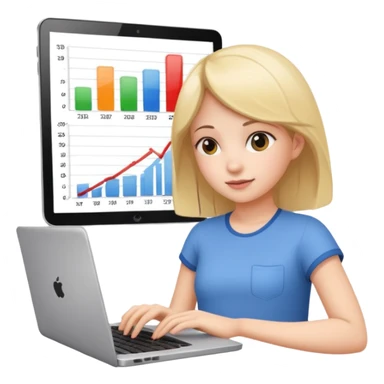 girl with a laptop and a growth chart behind her sticker