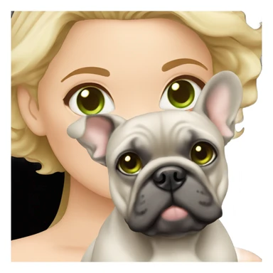 Blonde woman fair skin green eyes with gray French bulldog  sticker