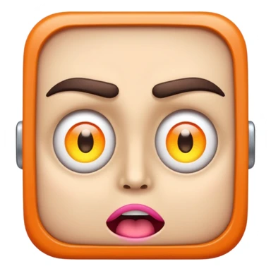 A wide-eyed face with glowing neon pupils and angular eyebrows, mouth open in a square shape sticker