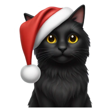 long haired black cat wearing santa hat sticker