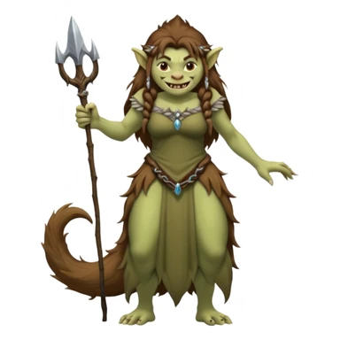 Norwegian forest mountain troll lady, Huldra, brown beautiful hair, pointy ears, long dress, long tufted tail, sharp teeth (full body) sticker