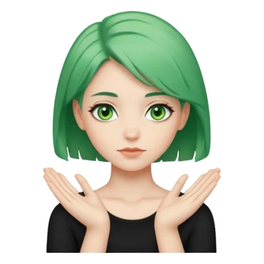 woman with green eyes and green hair putting her pis on her shoulders (pose) sticker