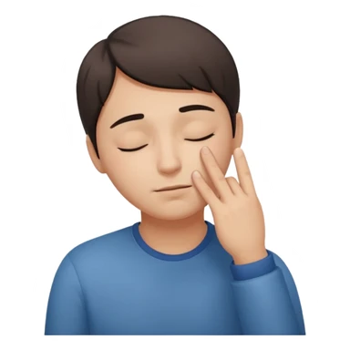 Una persona tocándose la cabeza con un dedo y los ojos serrados  sticker