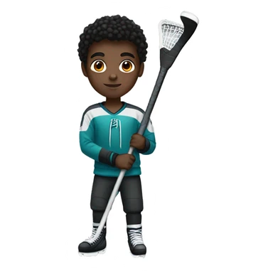 teen boy with dark skin, dark eyes, dark hair, holding a hockey stick sticker