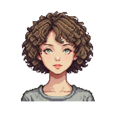 girl with short permed curly hair, face portrait sticker