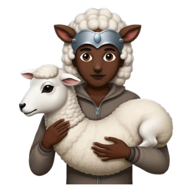 the whole body of a wolf with a human body in its hand, with sheep's masks in its hands sticker