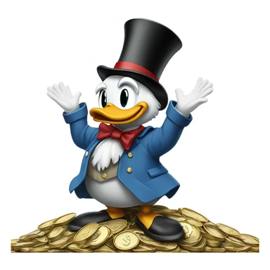 scrooge mcduck standing atop a pile of money sticker