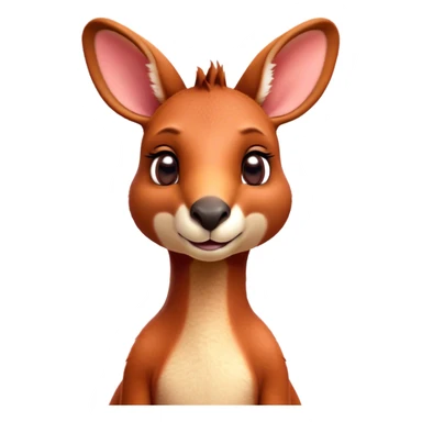 Cinematic Cute Adult Red Kangaroo Portrait Emoji, Head tilted playfully and inquisitively, showcasing a charming, robust build with soft reddish fur and a uniquely red kangaroo-like head featuring a gentle, elongated snout and rounded ears, with large, sparkling eyes full of wonder, Simplified yet irresistibly adorable features, highly detailed, glowing with a warm, friendly glow, high shine, affectionate and lively, stylized with a touch of outback whimsy, soft glowing outline, capturing the essence of a mischievous yet loving kangaroo that seems as if it could hop out of the screen into your arms! sticker
