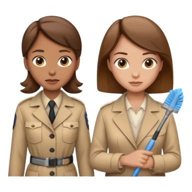 detective with beige clothing and brown hair interviewing suspect (girl) with cleaning clothing sticker