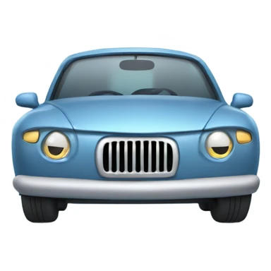 A cartoon car with tears streaming from its headlights, sad eyes on the windshield, and a frowning bumper. sticker