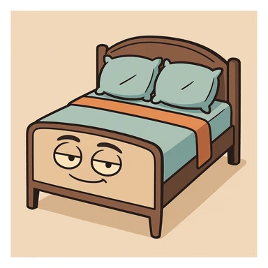 a modern bed with a sleek frame and pillows, minimalistic design sticker