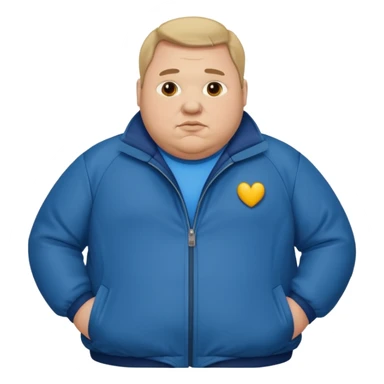 fat man wearing blue jacket standing foot sticker