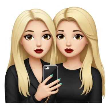 Boujy baddie best friends gossiping, one blonde, one brunette, long hair, trendy heavy makeup sticker