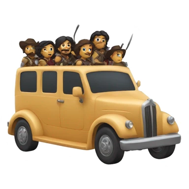 6 musketeers driving a semi, no weapons, racial mix, male & female sticker