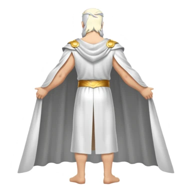 fullbody silverhair god ZEUS, white cape, standing still backview sticker