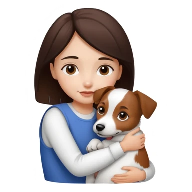 a girl and her dog, a little jack russell dark brown and white. She hugs it sticker