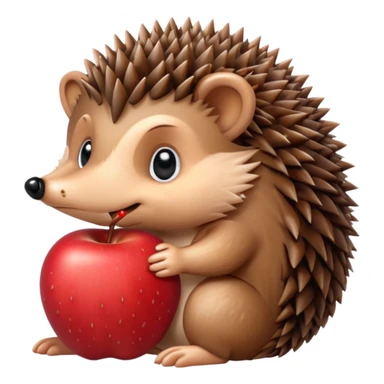 a sitting hedgehog with an apple sticker