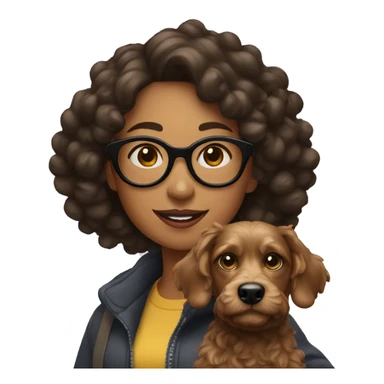 woman with glasses, curly hair and taking her black Pincher dog for a walk sticker