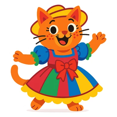 cat wearing festa junina dress, with dotted makeup, cheerful, colorful sticker