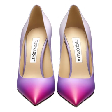Hyper Realistic isolated top front view of a pair of matte Jimmy Choo pastel lavender,hot pink,royal purple and magenta ombre stiletto high heel shoes. sticker