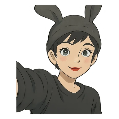 1 female, gothic pixie with a bunny ears beanie cute selfie  sticker
