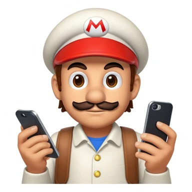 Mario character holding a smartphone sticker