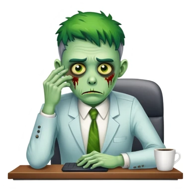 office zombie clerk with green skin looking tired and waiting for a coffee break sticker