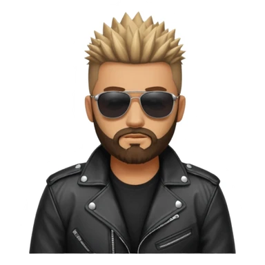 biker gang with sunglass and rugged guy bearded spicks hair black jacket sticker