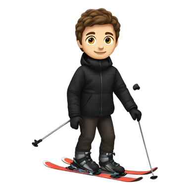 Brown hair boy skiing with black jacket and brown pants  sticker
