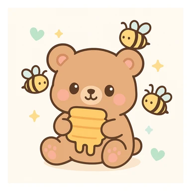 bear eating honeycomb with bees flying around sticker