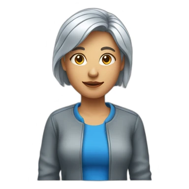 femme âgé au cheveux court gris, avec un tshirt rayé et une veste bleu foncé ouverte sticker