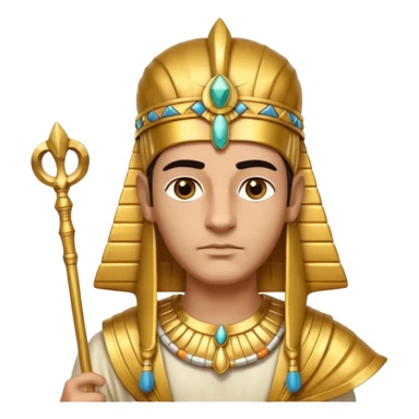 A regal pharaoh with golden headdress, calm stern eyes, and holding a crook and flail with authority.
 sticker