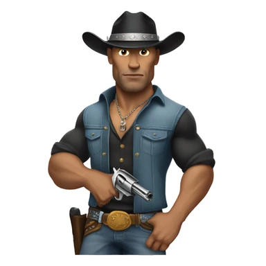 The Rock is wearing a cowboy hat and holding revolver sticker