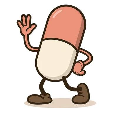 cartoon style pill, no face sticker