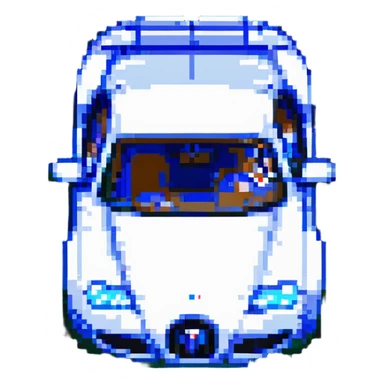 pixel art Bugatti Veyron, three-quarters view, silver and blue color scheme sticker