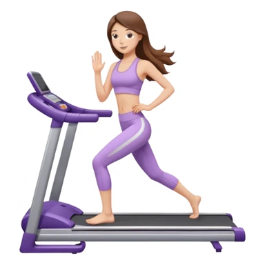 girl with long brown hair on treadmill wearing light purple yoga set sticker