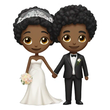 African Bride and Groom. Black short curly hair. Hugging each other. Eyes closed. Black hair. sticker