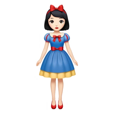 full body Snow White with blue and yellow dress, short black hair with red bow, minimal style sticker