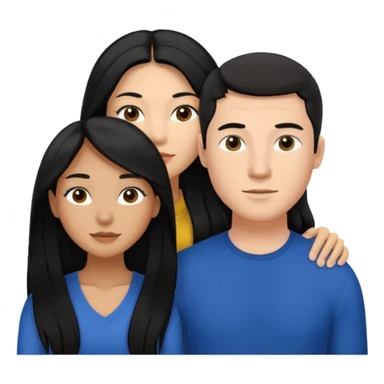 Mixed race couple, white male with mixed female (asian & black)
the female is more asian than she is black, she has long hair and very tanned skin, and black eyes
The male is french, he has thick luscious hair sticker