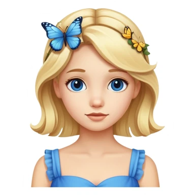 Blondie girl in blue dress with butterfly in hair sticker
