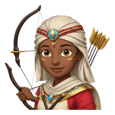 Emoji portrait of an Egyptian archer. Headcloth, bow and arrow, focused expression. sticker