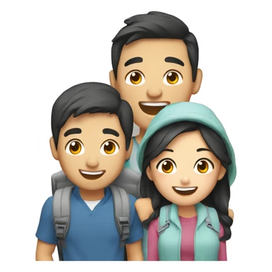 Cute young  Asian couple excitedly traveling  sticker