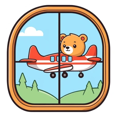 Airplane with cute bear behind window sticker