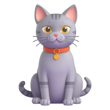 3D cartoon style cat character, grey pepper color, sitting pose sticker