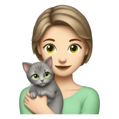 blue eyes grey kitten hugging brown short hair green eyes woman sticker