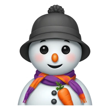 A snowman wearing a colorful scarf and a tiny bucket hat. sticker