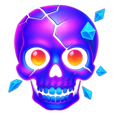 Edit the blown skull with a neon color palette in an emoji style. Keep the background transparent. Note: The original emoji style does not support editing, so using the general style while preserving the emoji look. sticker
