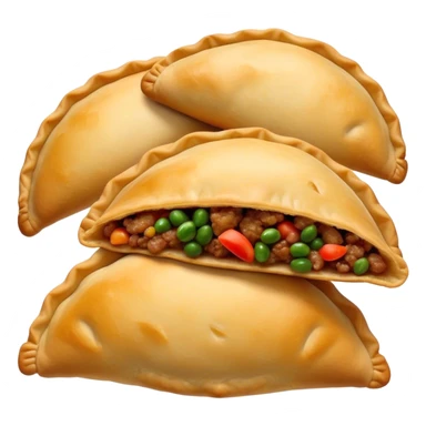 Cinematic Realistic Empanadas Dish Emoji, showcasing crispy fried turnovers filled with spiced meat and vegetables rendered with rich textures and dynamic, appetizing lighting. sticker