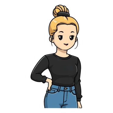 blond woman with bun, long sleeve black shirt, and jeans sticker