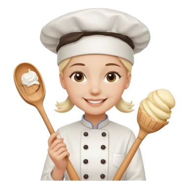Young female baker - wearing a white chef's hat and holding a cream piping bag sticker